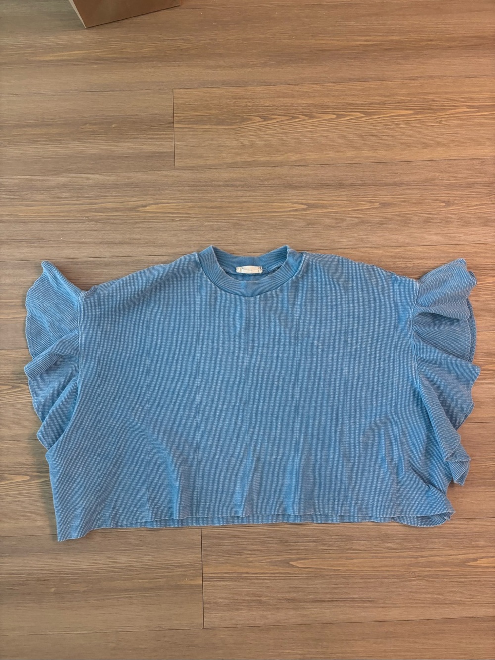 Altar'd State Sky Blue Ruffled Sleeve Crop Top